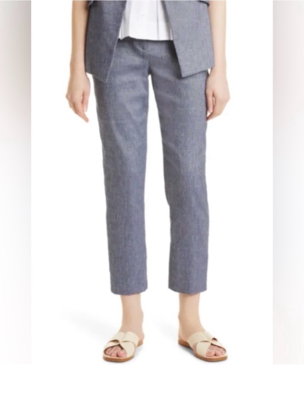 Veronica Beard Blue Chambray Renzo slim-leg Crop pants in Ink Linen